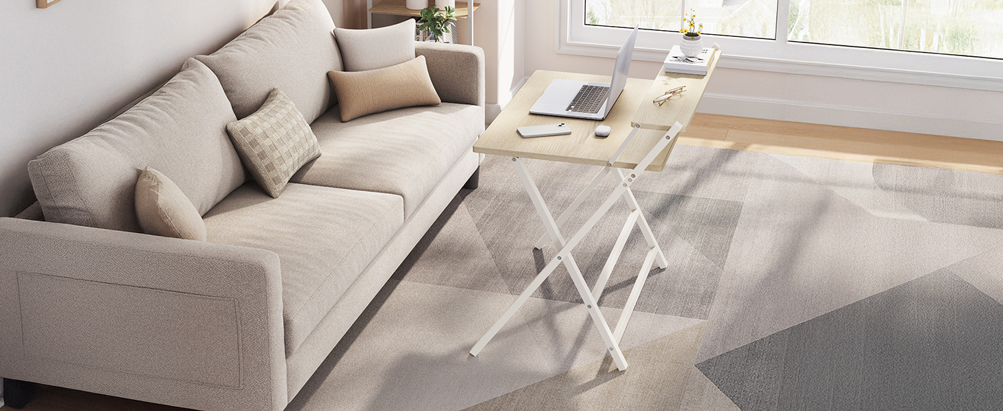 Зкладний стіл Yaheetech 80 см для комп'ютера з полицею, двоярусний робочий стіл з підставкою для монітора, стіл для ноутбука для дому/маленьких кімнат/вітальні, білий/80 см x 50 см, білий (світле дерево)