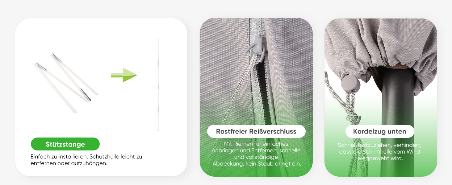 Захисний чохол для парасольки/газонного парасольки, сірий, 260x65 см