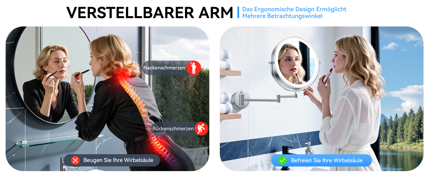 Дзеркало для макіяжу Auxmir з підсвічуванням, перезаряджуване, 3200mAh, для гоління, настінне, з регулюванням яскравості, 3 кольори світла, 360° обертання, для ванної кімнати (срібний, 30X, 10 дюймів)