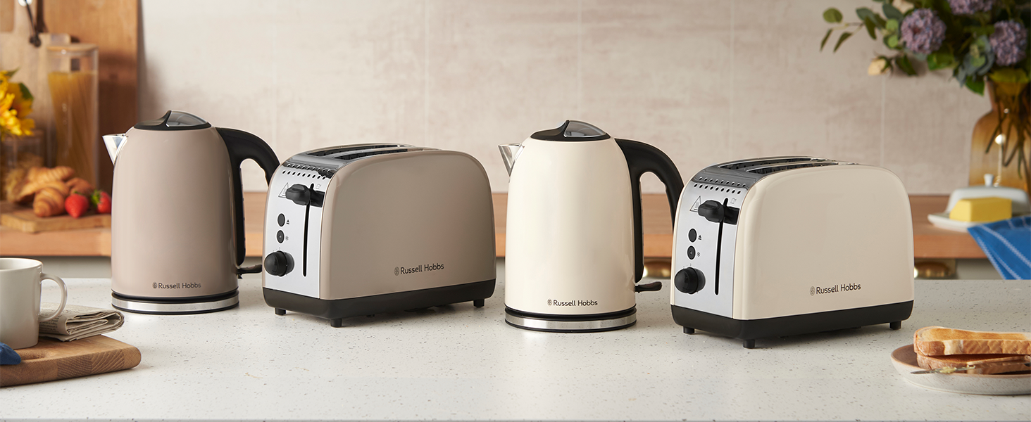 Тостер Russell Hobbs Colours Plus Edelstahl на 2 тости, нержавіюча сталь, 6 режимів, розморожування, підйом тостів, 1600 Вт, колір жасмин