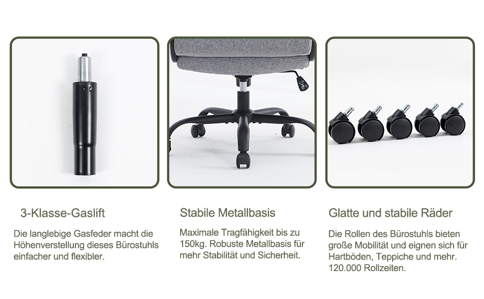 Офісний крісло CASTLOVE Ергономічне, для дому та офісу, сірого кольору, з підлокітниками, регулюванням висоти та нахилу, з підголівником, 150 кг, тканина