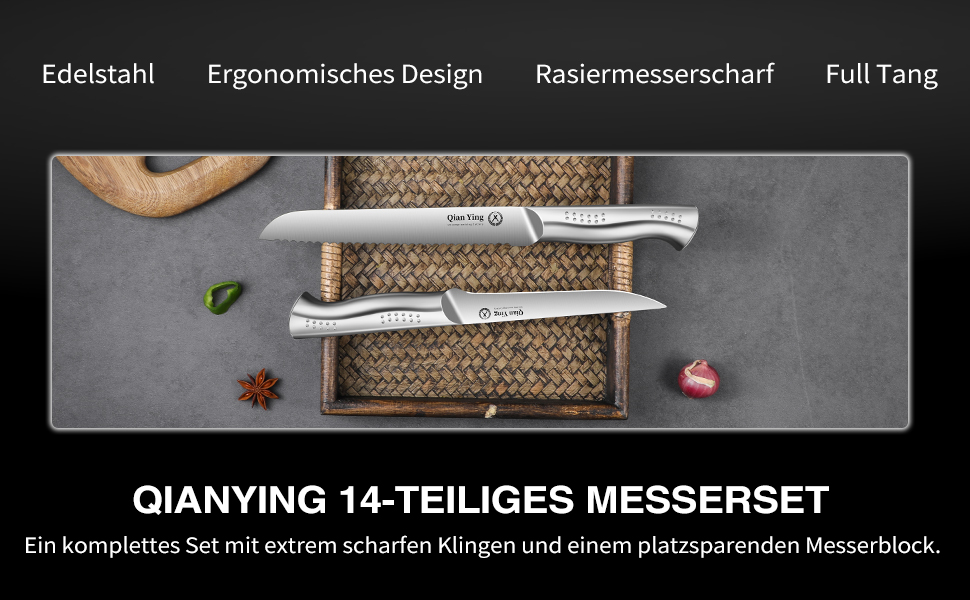 Набір кухонних ножів 14 предметів у блоці: кухонні ножі, ніж кухарський, шліфувальник, подарунок мамі. Білий набір ножів