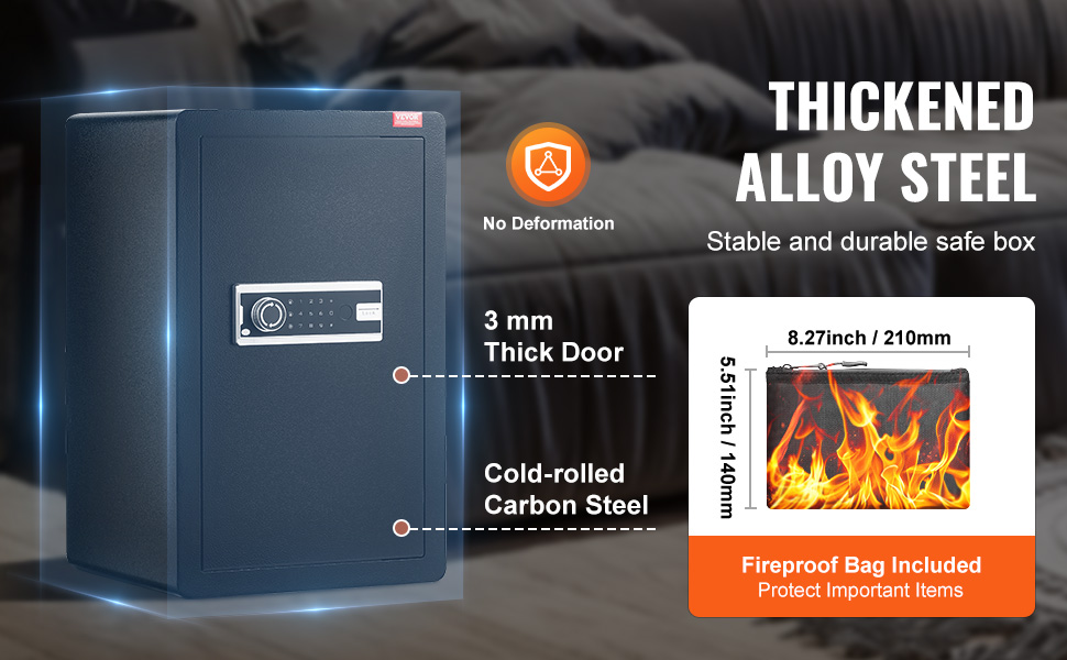 Сейф VEVOR з вогнестійким кишеням для грошей, одностулковий сейф об'ємом 3,5 кубічних футів, 2 перегородки, цифровий сейф для меблів з ключем/кодом, скринька для цінностей (гроші, ювелірні вироби, ліки), сейф для грошей чорного кольору, 1 дверцята