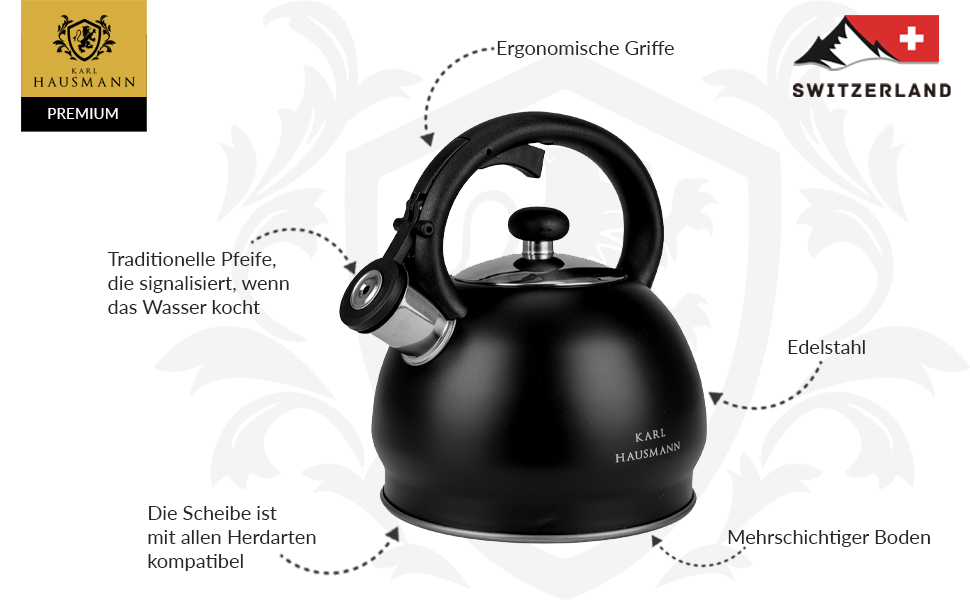 Чайник електричний індукційний 1.8L чорний з авто-свистком - Edelstahl, для плити, газової плити, електроплити, чайник-свисток, чайник-заварник