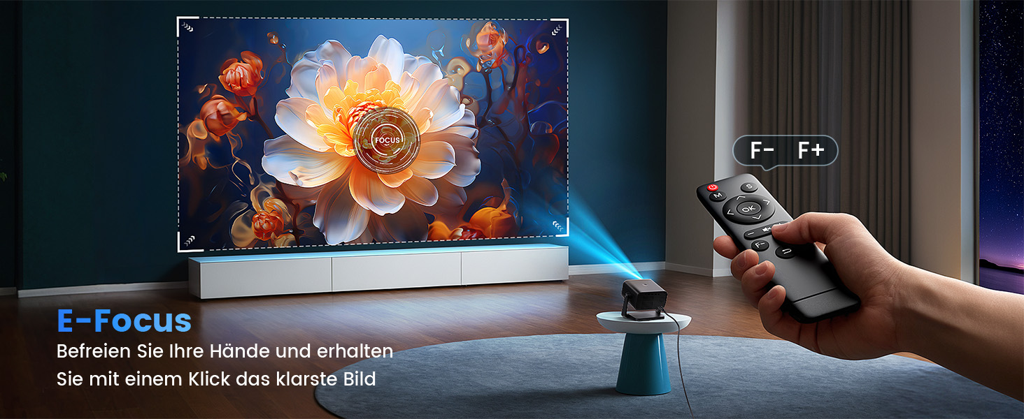 Портативний проєктор Beamer з автофокусом та корекцією трапецеїдальних спотворень, WiFi, Bluetooth, Full HD 1080P, LED, 145°, 50% Zoom, для домашнього кінотеатру та мобільного використання, чорний