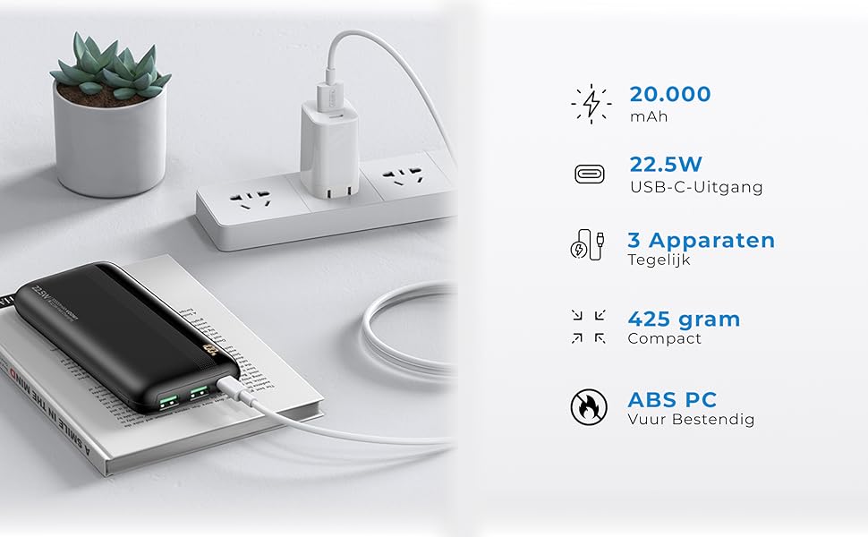 МАг - компактний, легкий, QC 3.0, USB-C/A, ідеально підходить для жилета з підігрівом, чорний, 20000