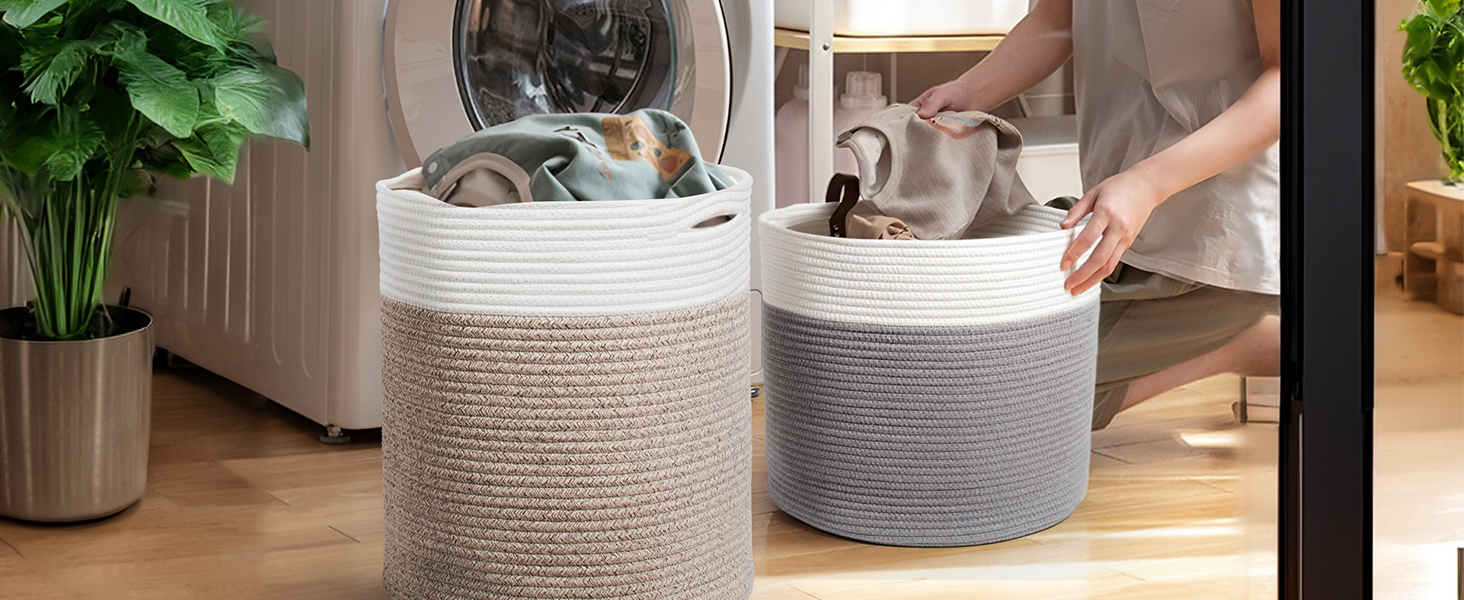 Кошик для білизни 32л з бавовни з ручками (34x40см), плетений кошик для зберігання, коричневий