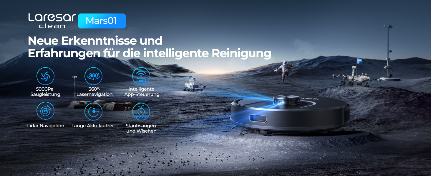 Робот-пилосос Laresar Clean 3-в-1 з функцією миття, 5000Pa, лазерна навігація, 180 хв, для тварин, килимів, твердих підлог, керування через додаток, 15 зон заборони (чорний)