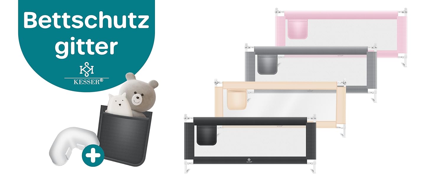 Захисний бортик для ліжка KESSER® 150 см, сітчастий, складаний та регульований по висоті, захист від випадання для дітей та немовлят, бежевий