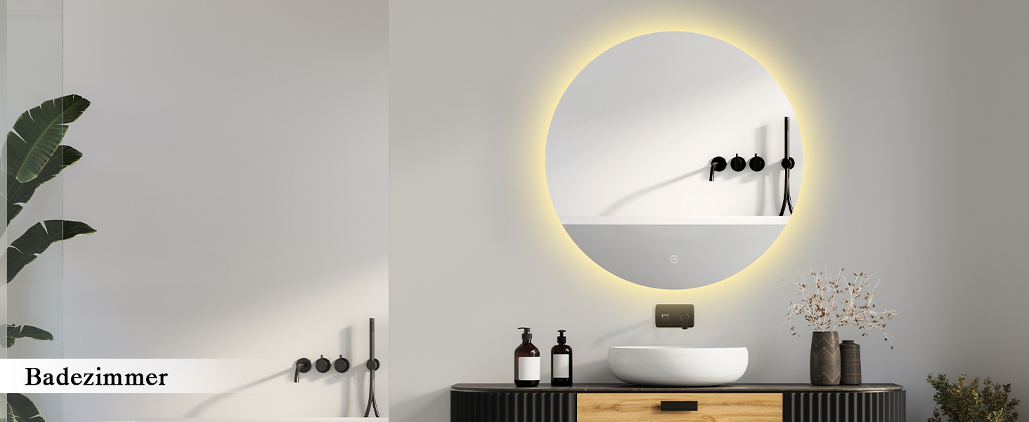 LED-дзеркало для ванної кімнати круглої форми 50 см з підсвічуванням, сенсорним вимикачем, регулюванням яскравості, 3 кольорами світла, функцією пам'яті, HD скло, захист від вибуху