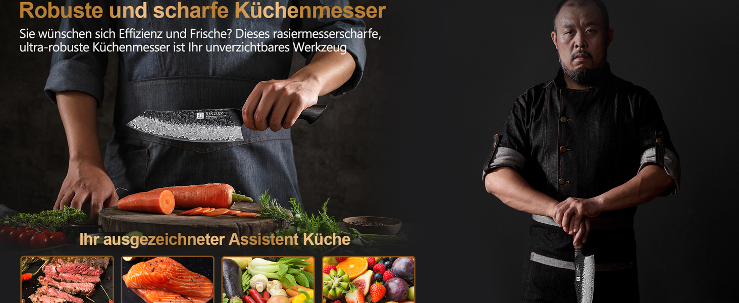 Ніж Сантоку XINZUO Damaststahl 19,3 см з нержавіючої сталі Дамаск, професійний кухонний ніж, серія Mo, ергономічна ручка з білого дуба