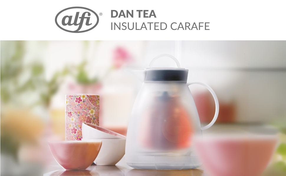 Термос Alfi DAN 1.0 л, пудрово-рожевий, з термоізоляційного пластику з вставкою з термостійкого скла, з кришкою-поворотом, дизайнерська модель, ідеально підходить для кави та чаю, BPA-free (з фільтром для чаю, Smoke)