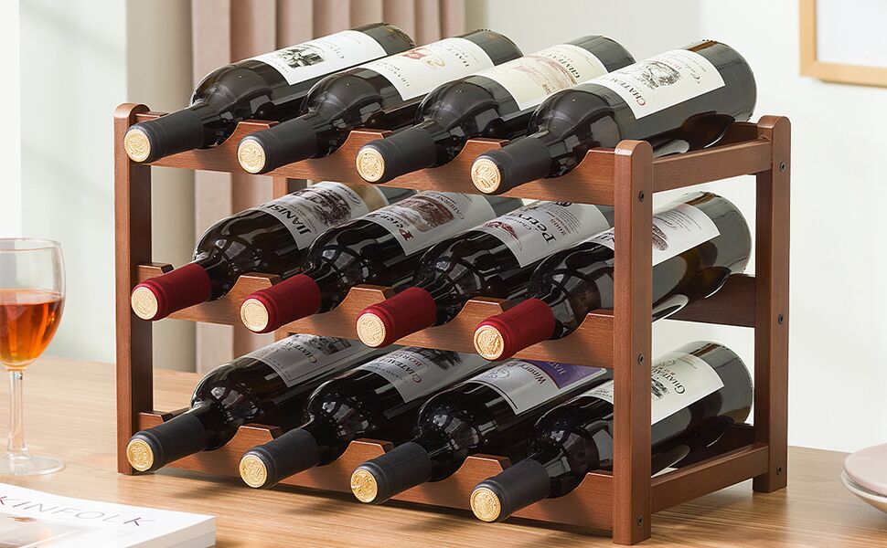 Стелаж для пляшок Tinyuet з бамбука, 4-рівневий, на 16 пляшок, 43 x 25 x 5 см