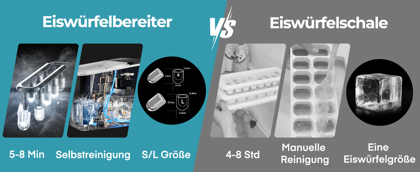 Льодогенератор Fohere портативний самоочисний, 14 кг/24 год, 2 розміри льоду, компактний, чорний - для дому, бару, офісу, кемпінгу
