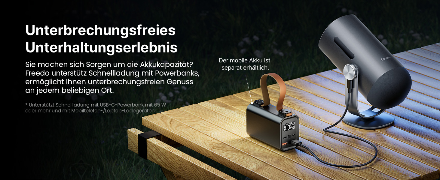 Портативний проєктор Dangbei Freedo з акумулятором, 450 ISO люмен, Google TV & Netflix, Dolby Audio, 1080P, HDR10, 165° нахил, Smart проєктор з WiFi & Bluetooth для дому та відпочинку на природі, 2,5 години роботи, з чохлом