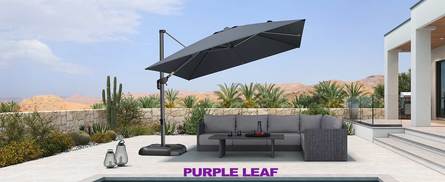 Парасолька від сонця PURPLE LEAF 300x300 см, велика підвісна парасолька з рукояткою, поворотна на 360° з педаллю та хрестовиною для тераси та балкона, сіра