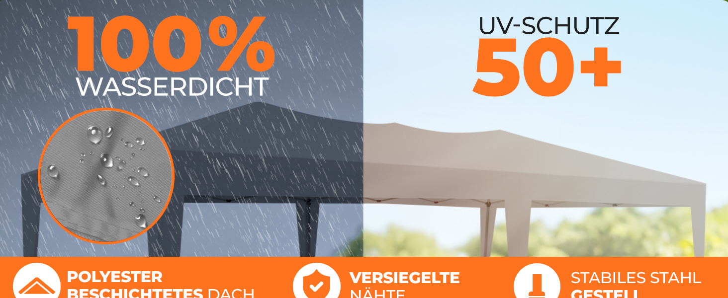 Павільйон Kronenburg розкладний, 3x3 м, водонепроникний, захист від сонця UV 50+, колір шампань, з 4 боковими частинами