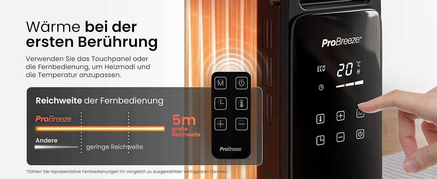 Електричний масляний радіатор Pro Breeze OmniWarm 2500W з 11 секціями, чорний - енергозберігаюча теплова панель з термостатом, таймером та захистом від перегріву