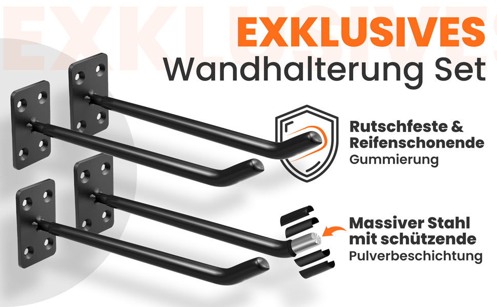 Набір кріплень для шин на стіну JK Trade® (4 шт.) з комплектом шурупів та дюбелів, для автомобілів, легкосплавних дисків, 40 кг, чорний V1