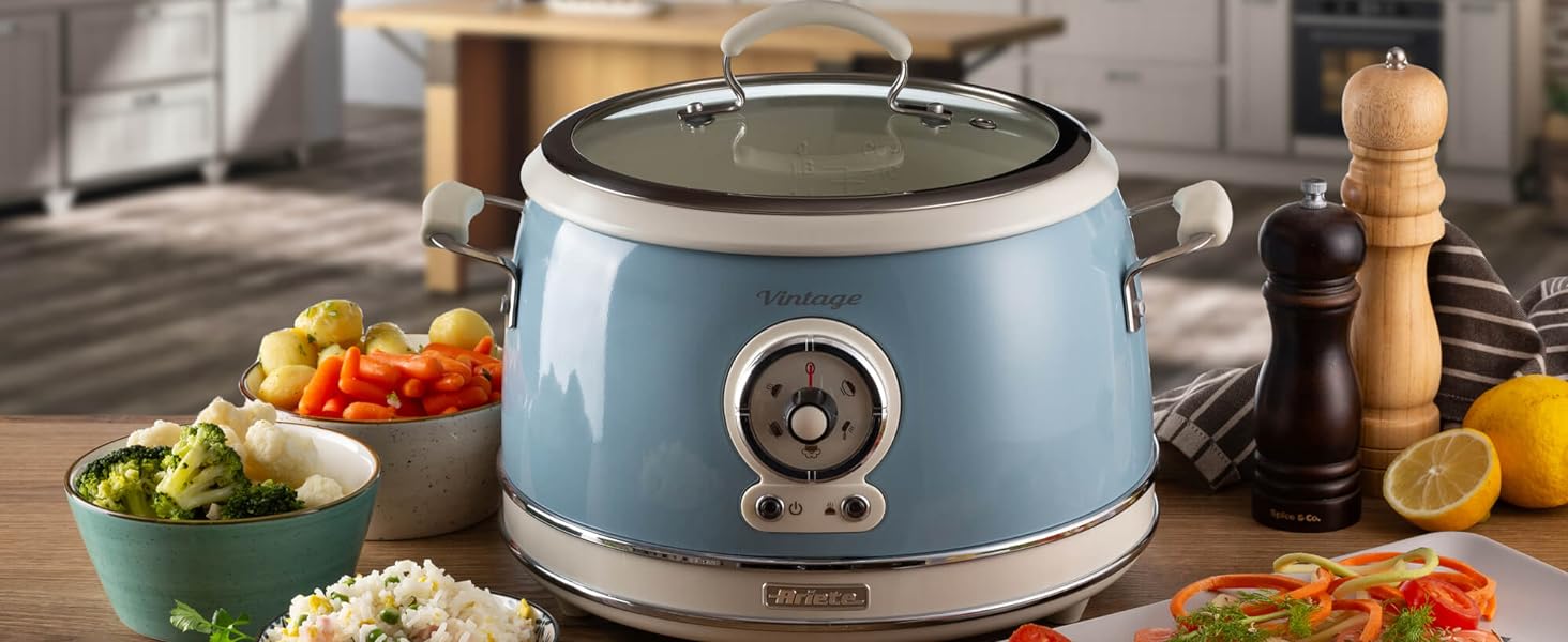 Мультиварка Ariete Vintage 2904 блакитна 3.5л для рису, приготування на пару, повільного приготування з керамічним антипригарним покриттям 650W
