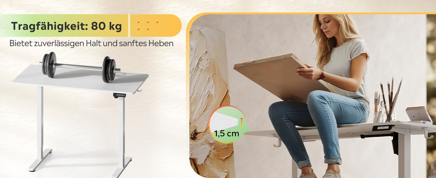 Регульований стіл Devaise 140x70 см з тихим мотором та функцією пам'яті, офісний стіл для роботи стоячи, білий