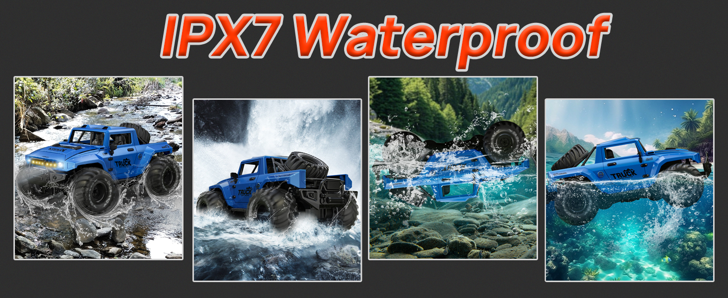 Амфібійний радіокерований позашляховик 1:16, водонепроникний Monster Truck з рюкзаком, світлодіодами та поворотом на 360°