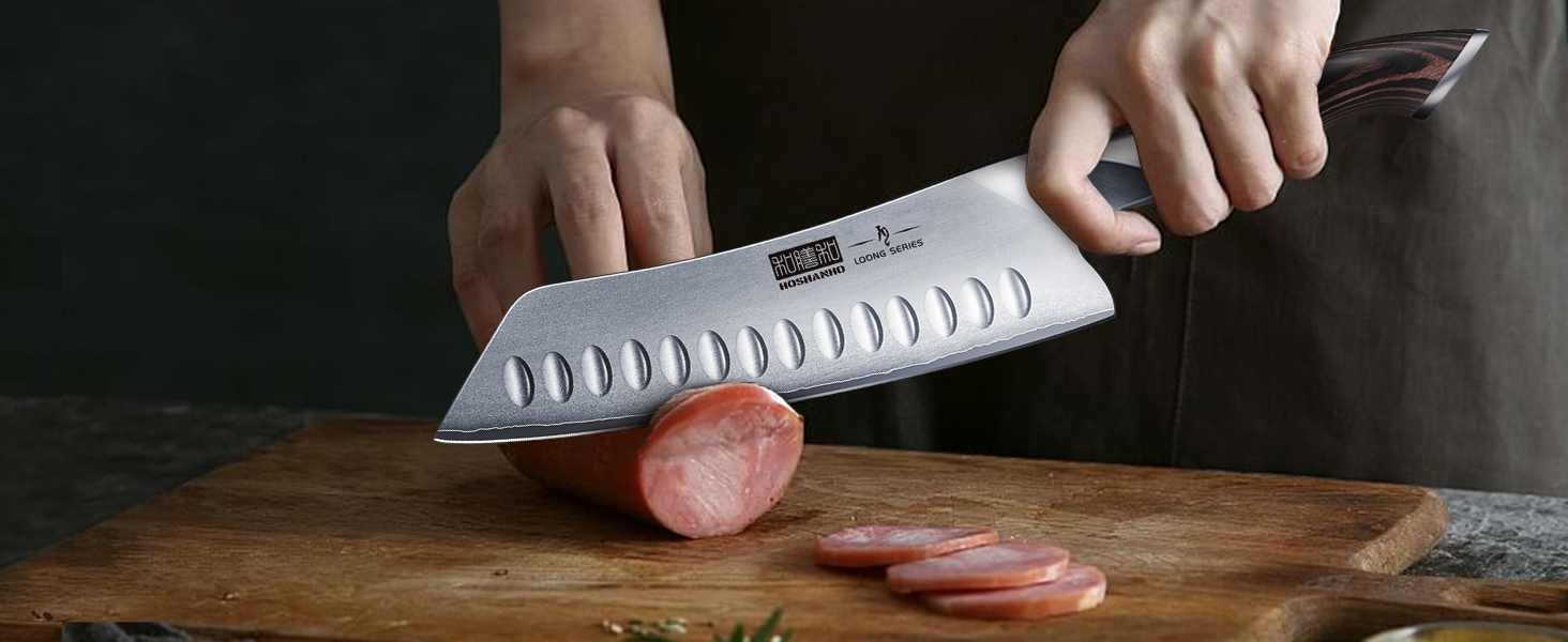 Японський ніж Сантоку HOSHANHO - професійний кухонний ніж з нержавіючої сталі з ергономічною ручкою, подарункова упаковка