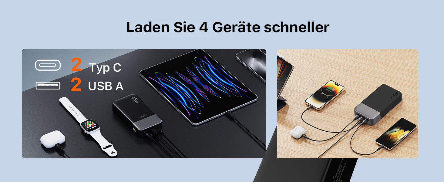 Портативний Power Bank JUOVI J2621, 20000mAh, 45W, сумісний з Switch, MacBook, iPhone, Samsung, Steam Deck та іншими пристроями (чорний)