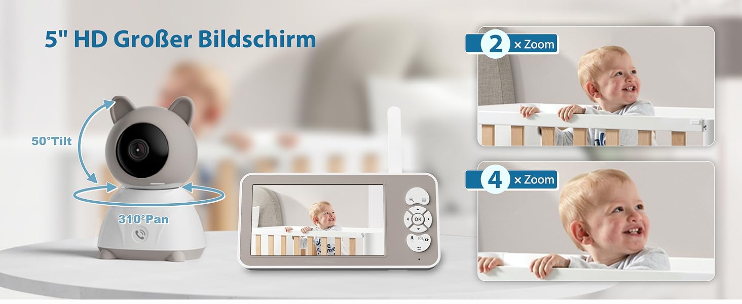 Відеоняня з камерою 2K PTZ: монітор для немовлят з нічним баченням, датчиком руху, лушпаннями, зумом 4x та записом