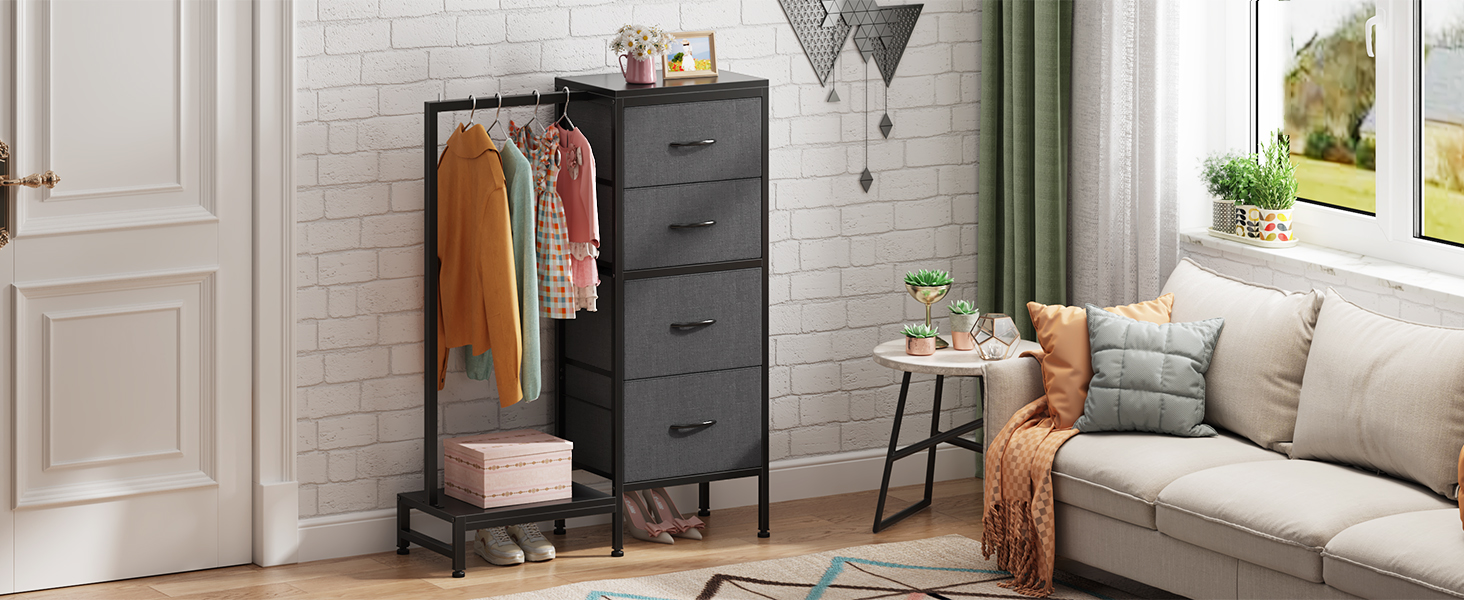 Комод 111 см з 4 висувними ящиками з тканини, шафа для одягу, комод для спальні, вітальні, передпокою, сірий (30T x 76.5B x 111H см)