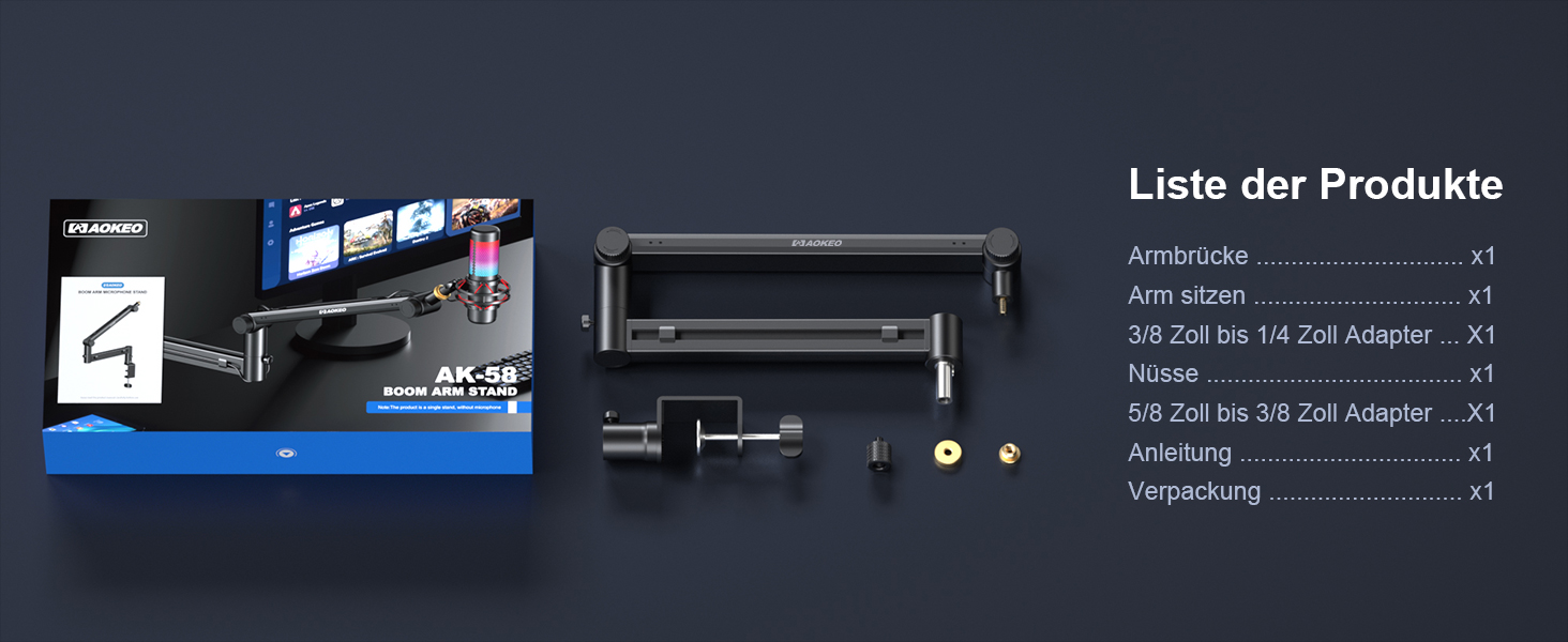 Стійка-тримач для мікрофона Aokeo AK-58 низькопрофільна, для HyperX QuadCast, SoloCast, Elgato Wave, Shure SM7B, Blue Yeti, Blue Snowball