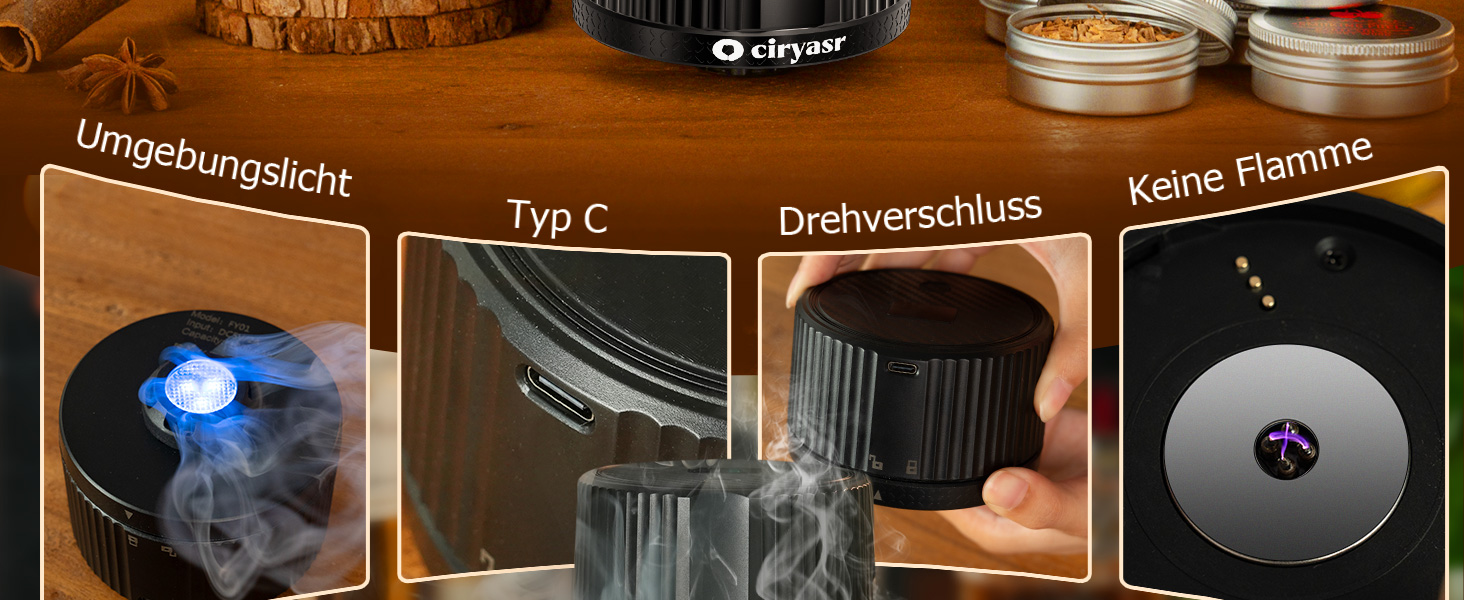 Електричний набір для копчення коктейлів CIRYASR з 6 смаками, RGB підсвітка, для віскі/бурбон, подарунок для чоловіків