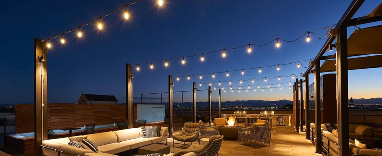 BRIMAX LED гірлянда для вулиці, 30 метрів, AC220-240V, IP44, 46+4 лампочки G40 E12 1W, 2200K тепле біле світло, розширювана, для кемпінгу, ярмарку, саду, вечірки