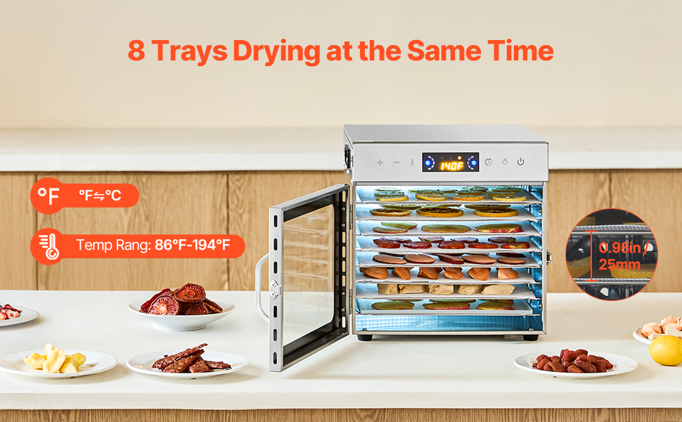 Електрична сушарка для їжі VEVOR з 10 нержавіючими чашами, 1000 Вт, для м'яса, фруктів, овочів, трав, собачих ласощів