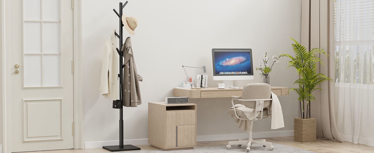 Дерев'яна вішалка для одягу Yawinhe, 180 см, 8 гачків, 3 рівня висоти, чорна