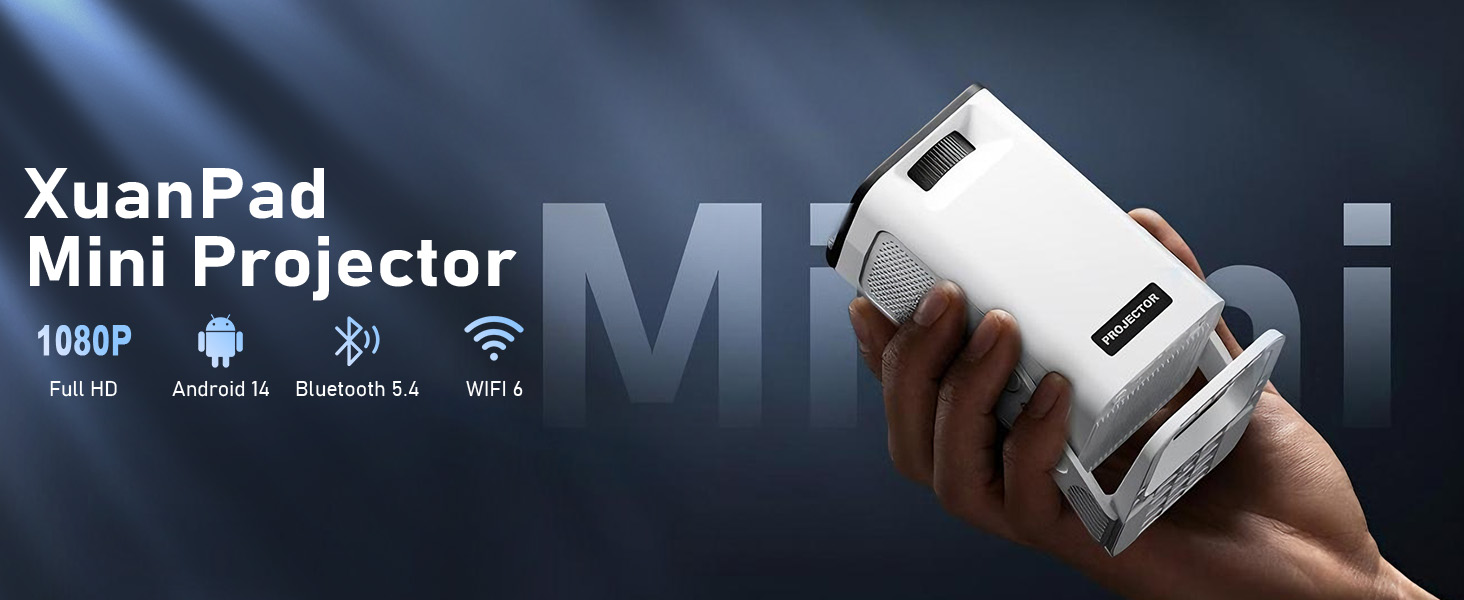Смарт-проектор XuanPad White 4K Support, 20000 Люмен, Native 1080P, WiFi, Bluetooth, портативний кінотеатр з підставкою 360°