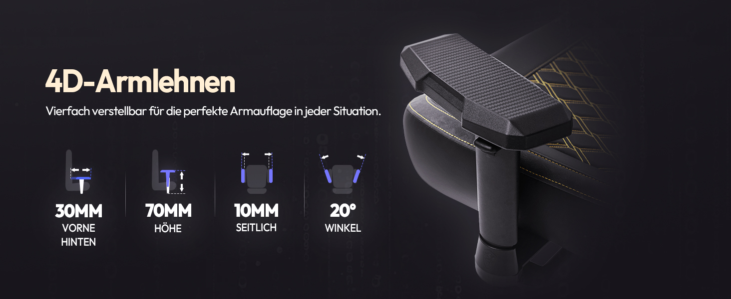 Ігровий крісло Dowinx для геймерів, офісне крісло з підлокітниками 4D та масажем попереку, чорне, витримує до 200 кг