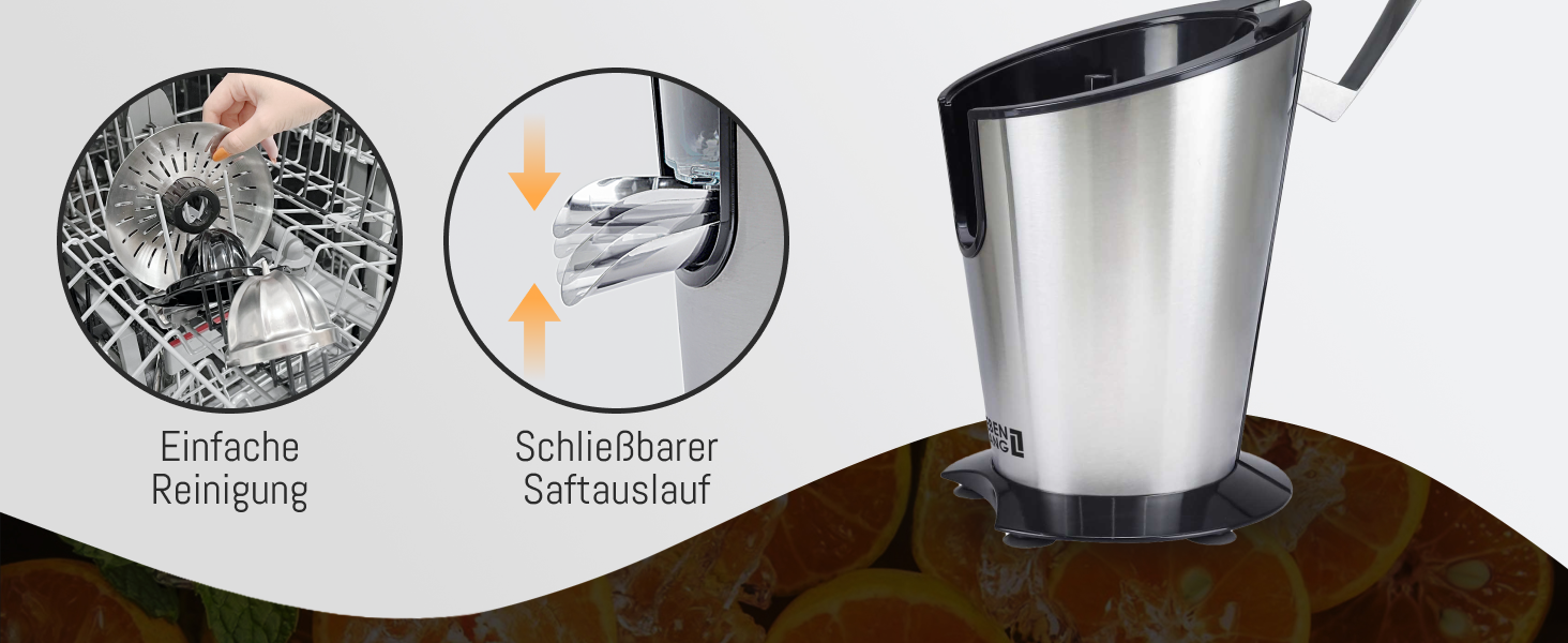 Електрична прес для цитрусових LEBENLANG з нержавіючої сталі, 600W. Включає конус з нержавіючої сталі, не містить BPA. Висока вихідність соку для апельсинів та лимонів. Чорний колір.