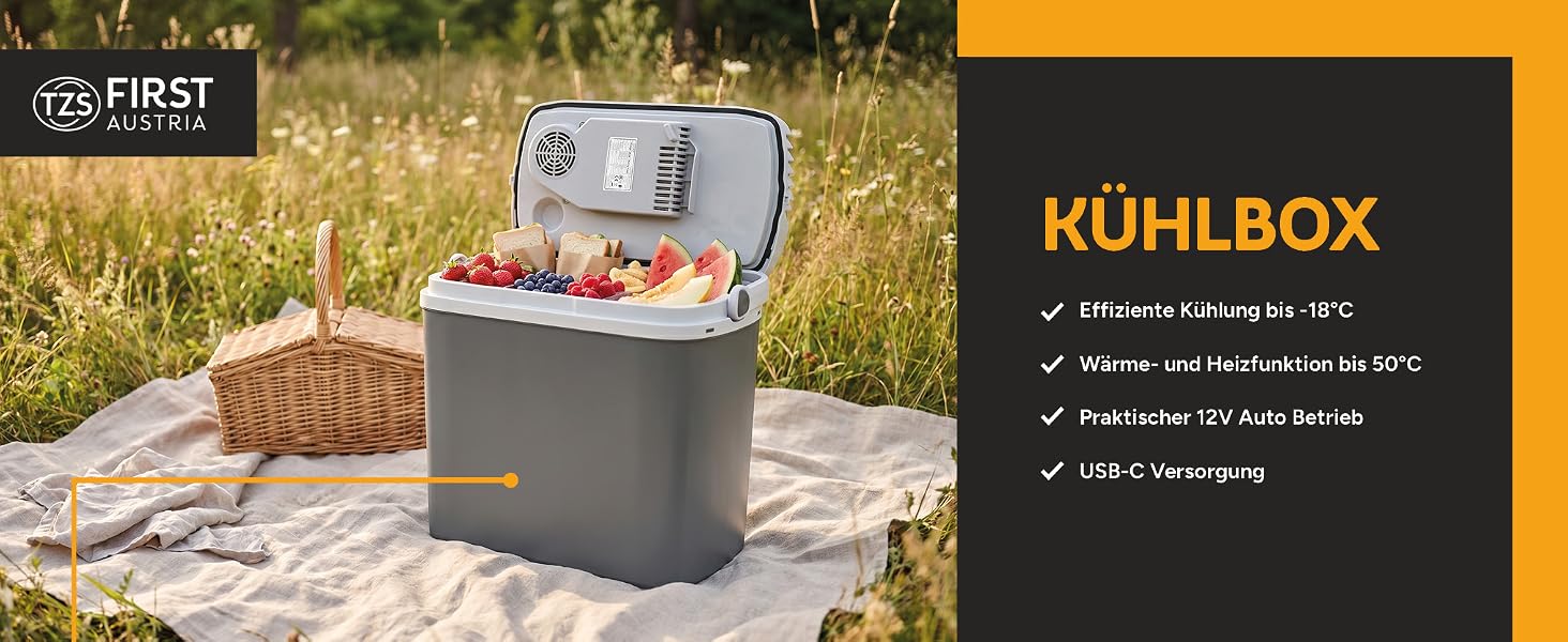 Автомобільний холодильник/термос First Austria 20л, 12/230V/USB-C PD 3.0, охолодження та підігрів, чорний/сірий
