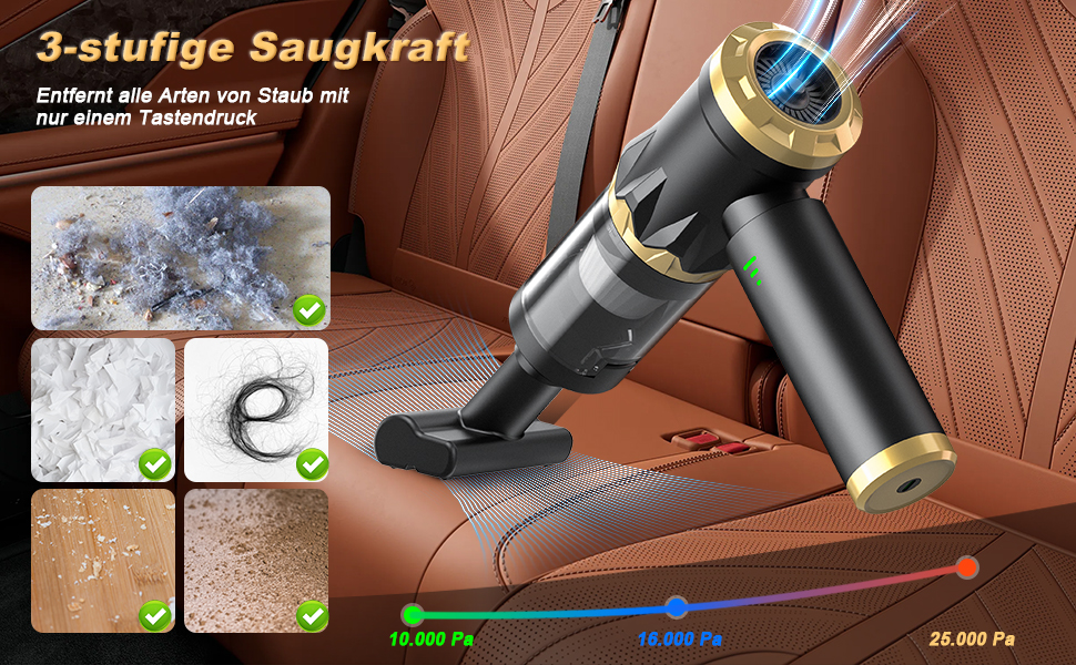 Акумуляторний ручний автомобільний пилосос 4 в 1, потужність 25000Па, безщітковий двигун 105000 об/хв, бездротовий пилосос для авто, офісу, диванів та шерсті тварин