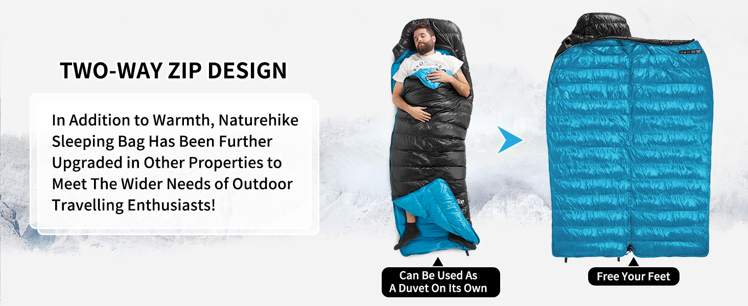 Ультралегкий спальний мішок Naturehike CW400 RDS пух, чотирисезонний компактний спальник для кемпінгу та подорожей, чорний, розмір L (6°C)