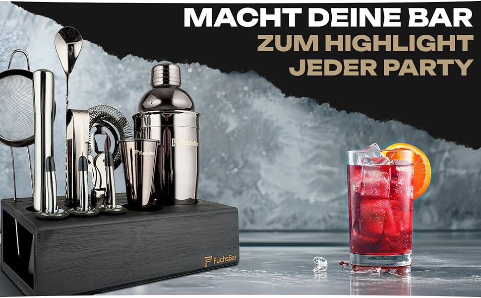 Набір для коктейлів, 8 предметів, нержавіюча сталь, з шейкером, стрейнером, ложкою, рецептами та аксесуарами – ідеальний барний набір для дому, вечірок та як подарунок