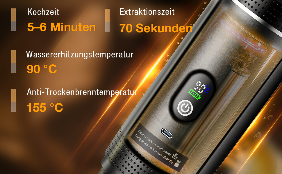 Міні кавомашина FNITAER для подорожей: 3-в-1, акумулятор, USB, капсули та мелена кава, для авто, кемпінгу, чорний