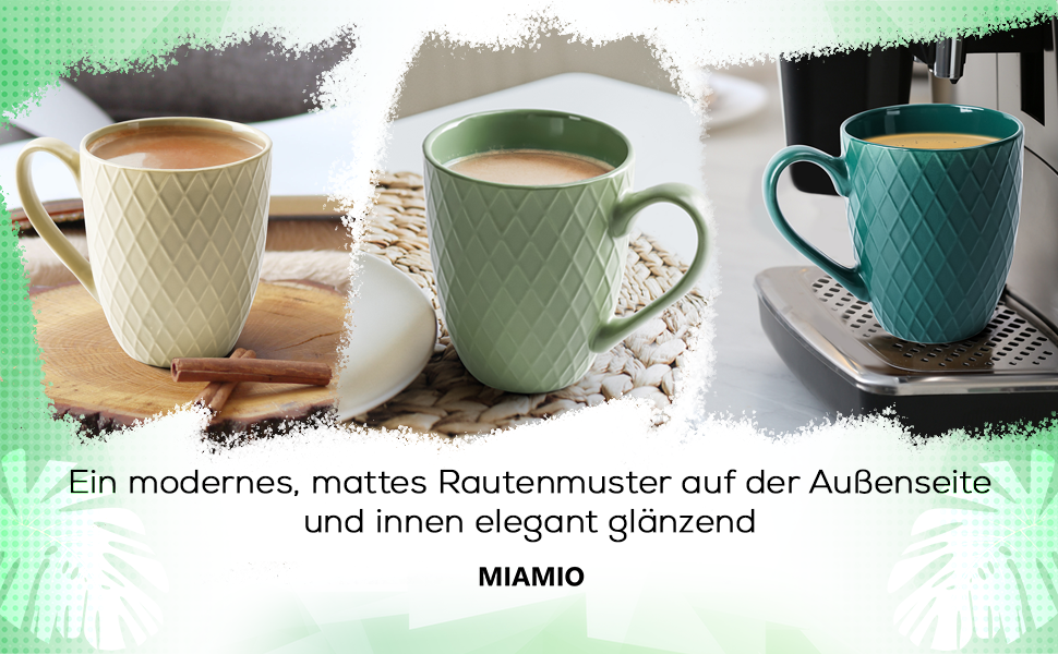 Набір кавових чашок Miamio Palmanova (Jungle) – 6 шт. по 400 мл – сучасна кераміка, матова поверхня