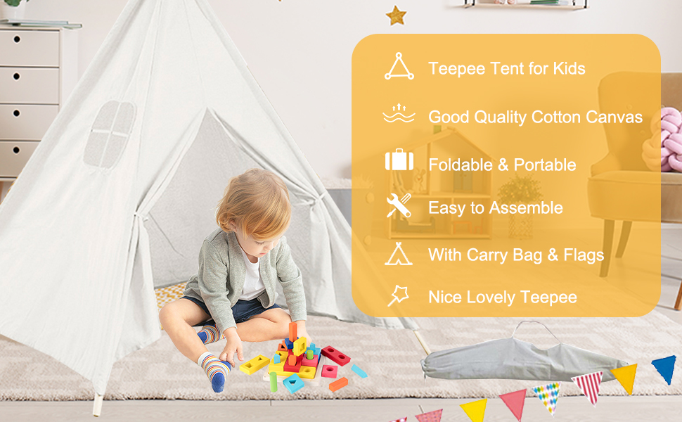 Camiraft Тipi намет для дітей сірого кольору, класичний індійський намет-іграшка для хлопчиків та дівчаток, бавовняний намет-іграшка з сумкою, складаний дитячий домік для гри в приміщенні та на вулиці