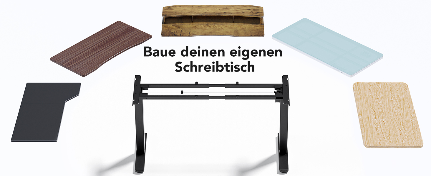 Регульований стіл-рама HUANUO з безщітковим мотором, вантажопідйомність 100 кг, для стільниць 110x200 см, чорний