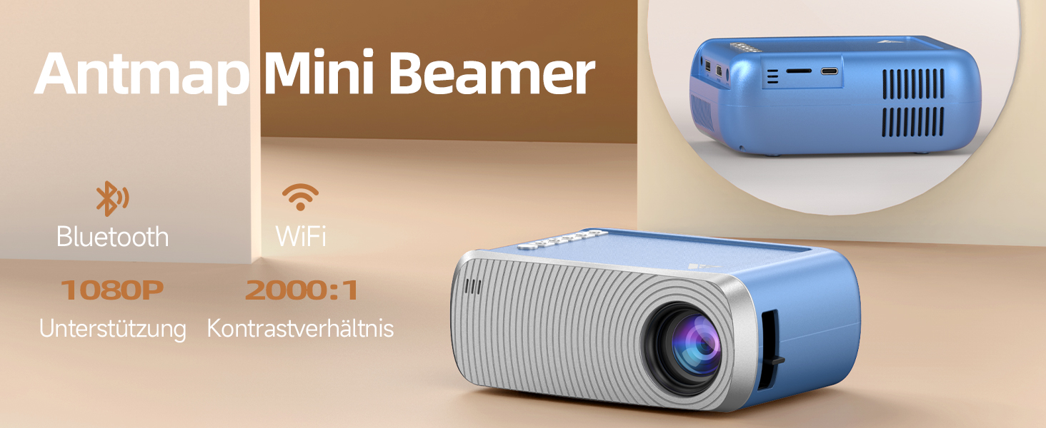 Mini Beamer Bluetooth WiFi: Портативний проєктор 1080P для телефону iPhone/Android, домашній/зовнішній, сумісний з USB/HDMI/Fire Stick/PS5