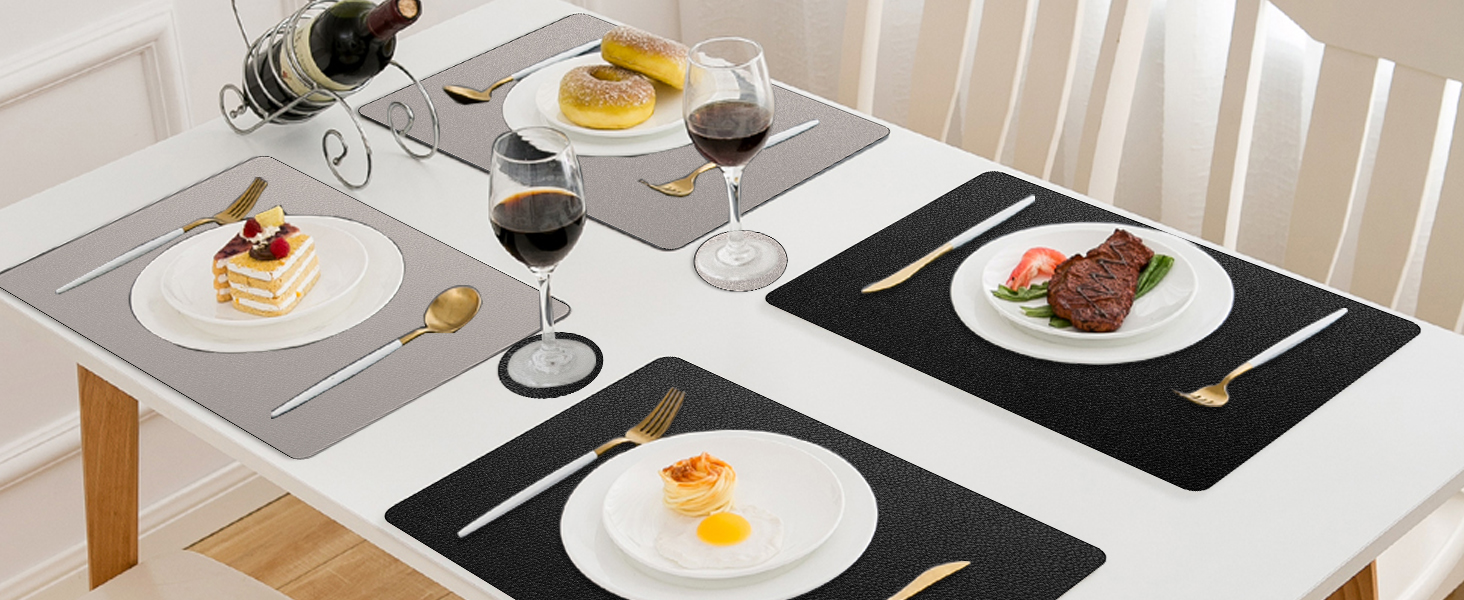 Набори підставки під тарілки 6 шт. з екошкіри, 43x30 см (червоний/сірий)