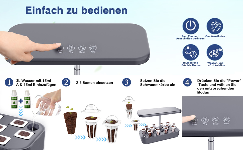 Yoocaa гідропонна система вирощування 12 рослин, набір для вирощування трав в приміщенні з LED-лампою, смарт-сад для дому, кухні, автоматичний таймер, стартовий набір (сірий)