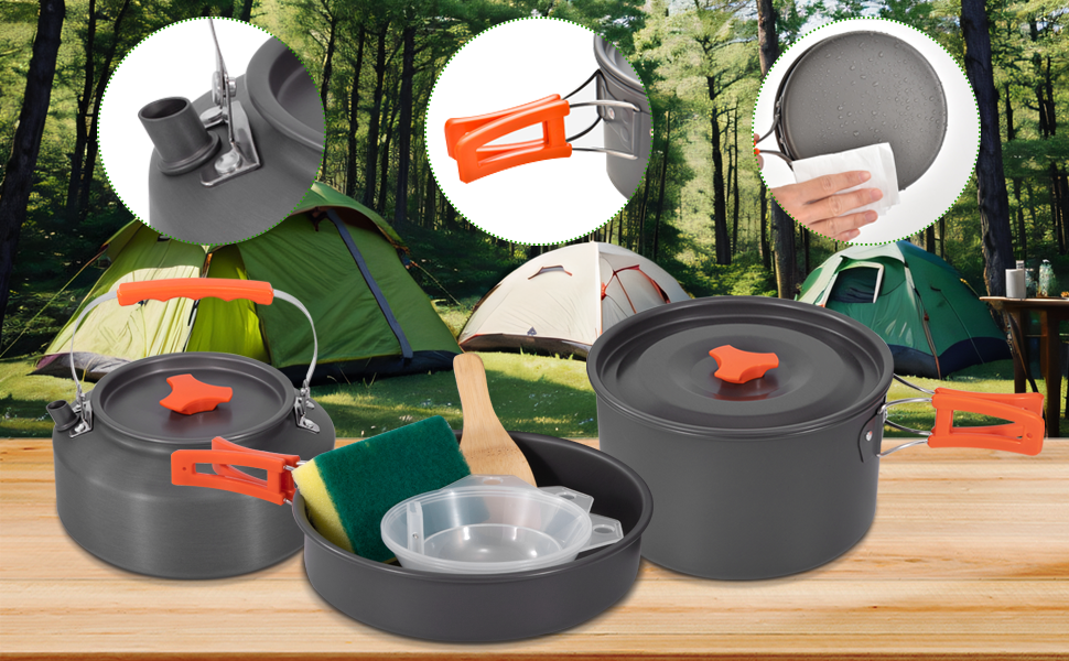 Набір кухонного посуду для кемпінгу Yesaler: каструля, сковорода, чайник для пікніків, походів та риболовлі